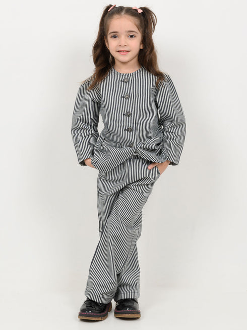 Imported Cotton Classic Striped 2 Piece Set (Black & White)