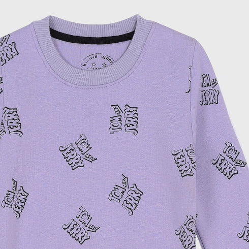 Tom & Jerry All-Over Printed Fleece Tracksuit (Purple)