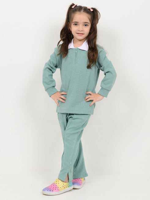 Imported Ribbed Classic Polo 2 Piece Set (Sea Green)