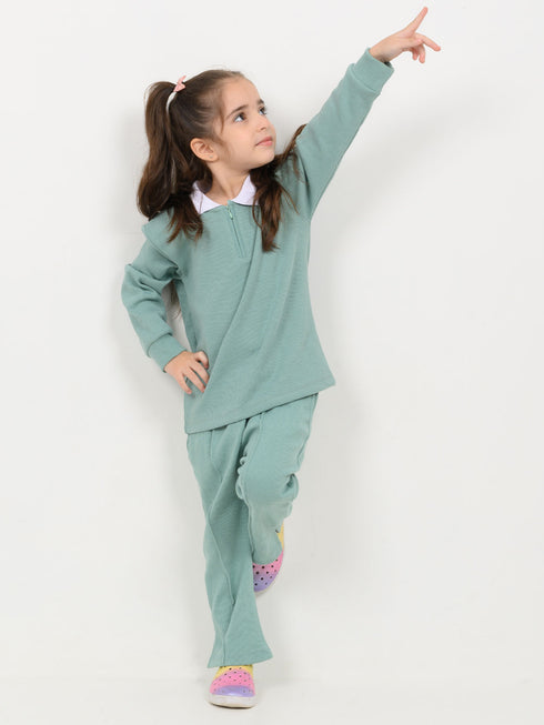 Imported Ribbed Classic Polo 2 Piece Set (Sea Green)