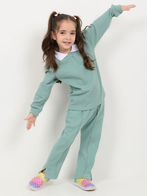 Imported Ribbed Classic Polo 2 Piece Set (Sea Green)
