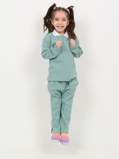 Imported Ribbed Classic Polo 2 Piece Set (Sea Green)