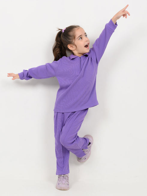 Imported Ribbed Classic Polo 2 Piece Set (Purple)