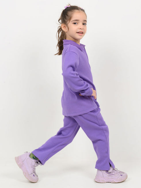 Imported Ribbed Classic Polo 2 Piece Set (Purple)