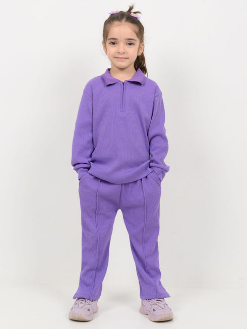 Imported Ribbed Classic Polo 2 Piece Set (Purple)