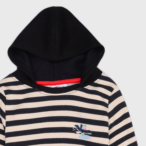 Hooded Stripes Fleece Sweatshirt (Black)