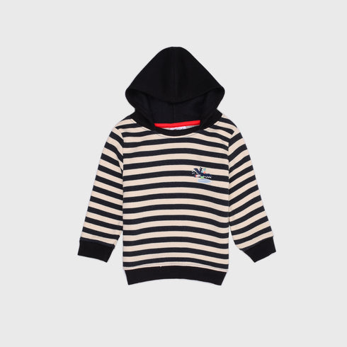 Hooded Stripes Fleece Sweatshirt (Black)