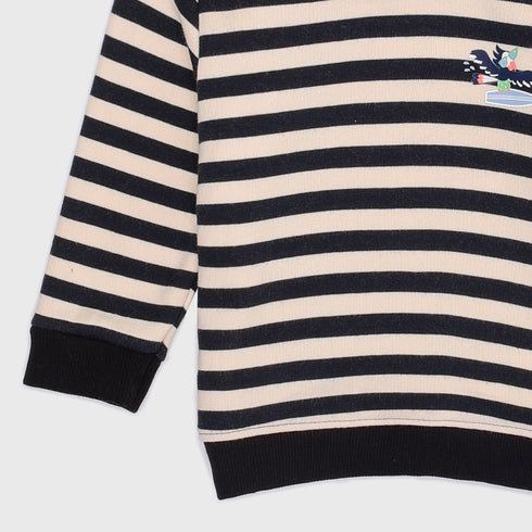 Hooded Stripes Fleece Sweatshirt (Black)