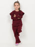 Frill Sleeves Imported Ribbed 2 Piece Set (Maroon)