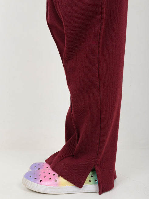 Frill Sleeves Imported Ribbed 2 Piece Set (Maroon)