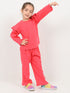 Frill Sleeves Imported Ribbed 2 Piece Set (Hot Pink)