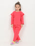 Frill Sleeves Imported Ribbed 2 Piece Set (Hot Pink)