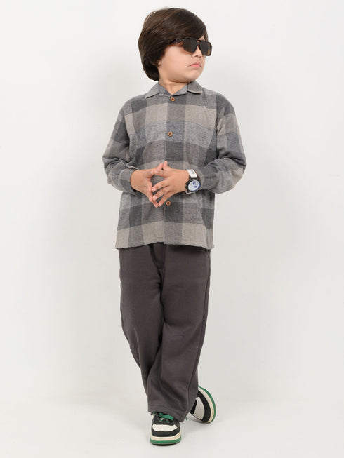 Imported Flannel Shirt with Cotton Trouser 2 Piece Set (Grey & Charcoal)