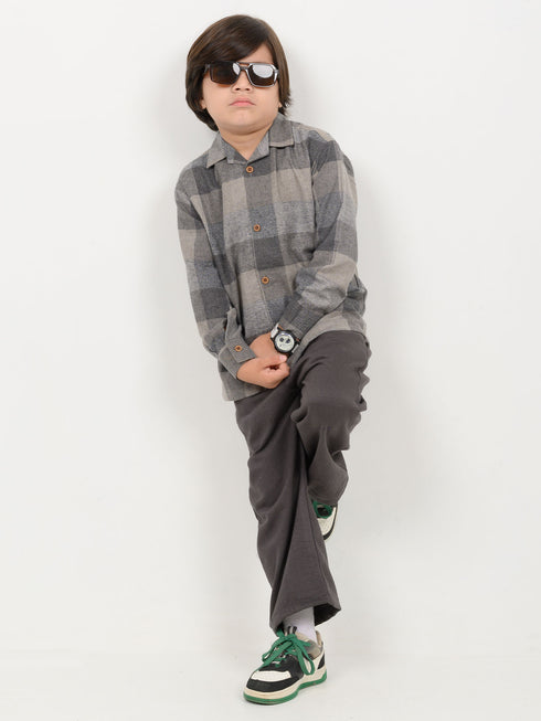 Imported Flannel Shirt with Cotton Trouser 2 Piece Set (Grey & Charcoal)