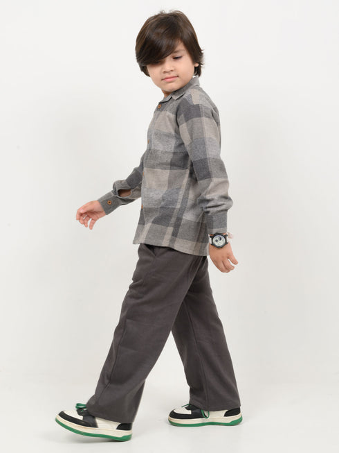 Imported Flannel Shirt with Cotton Trouser 2 Piece Set (Grey & Charcoal)