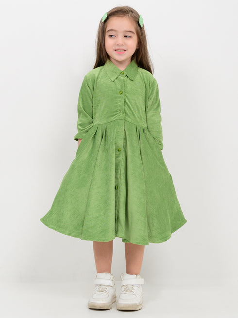 Imported Corduroy Princess Frock (Bright Green)