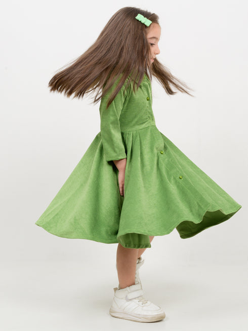 Imported Corduroy Princess Frock (Bright Green)