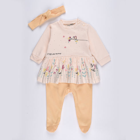 Flowers Printed Sleepsuit (Yellow-Cream)
