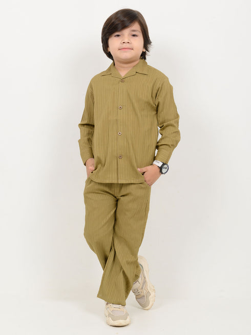 Imported Textured Wash & Wear 2 Piece Set (Olive Moss)