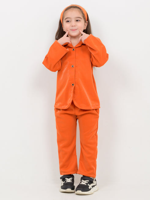 Imported Malai Velour 2 Piece Set (Bright Orange)