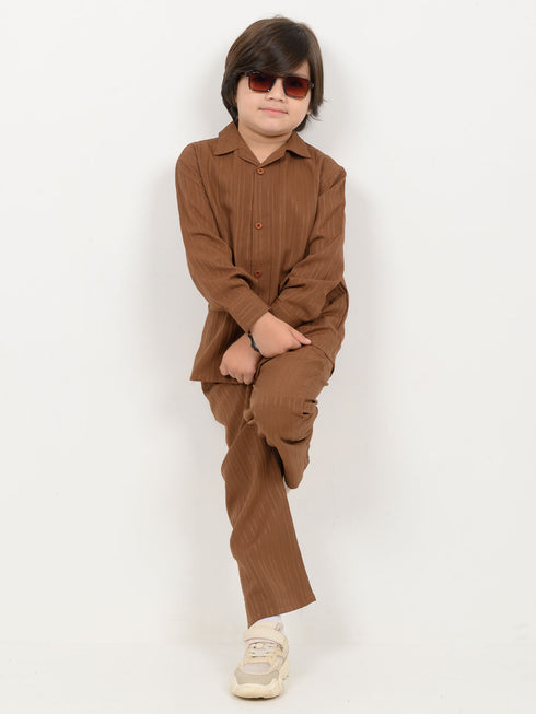 Imported Textured Wash & Wear 2 Piece Set (Dark Brown)