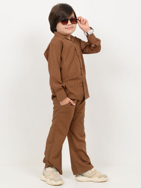 Imported Textured Wash & Wear 2 Piece Set (Dark Brown)