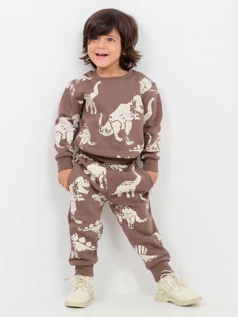 Jurassic Themed Fleece Suit (Silt Brown)