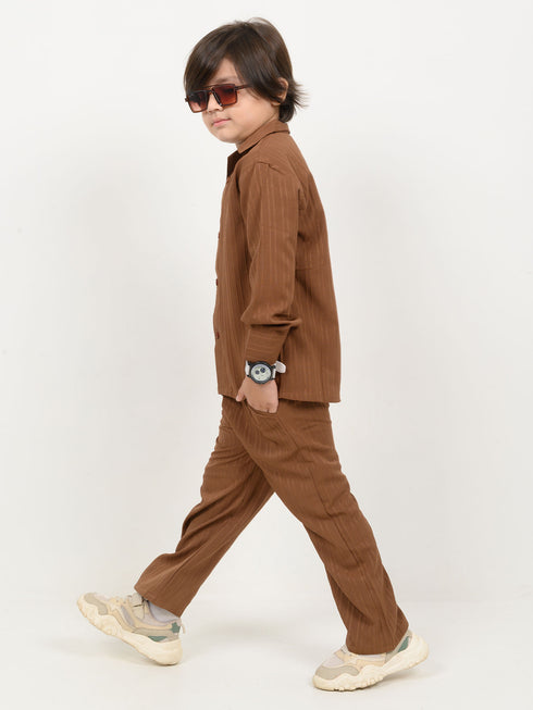 Imported Textured Wash & Wear 2 Piece Set (Dark Brown)
