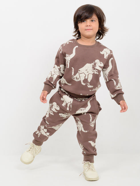 Jurassic Themed Fleece Suit (Silt Brown)