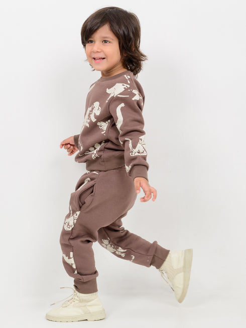 Jurassic Themed Fleece Suit (Silt Brown)