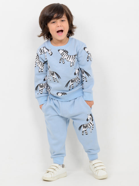 Zebra Stripe Fleece Suit (Sky Blue)