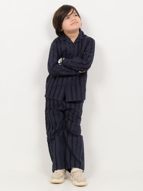 Textured Imported Cotton 2 Piece Set (Deep Navy)