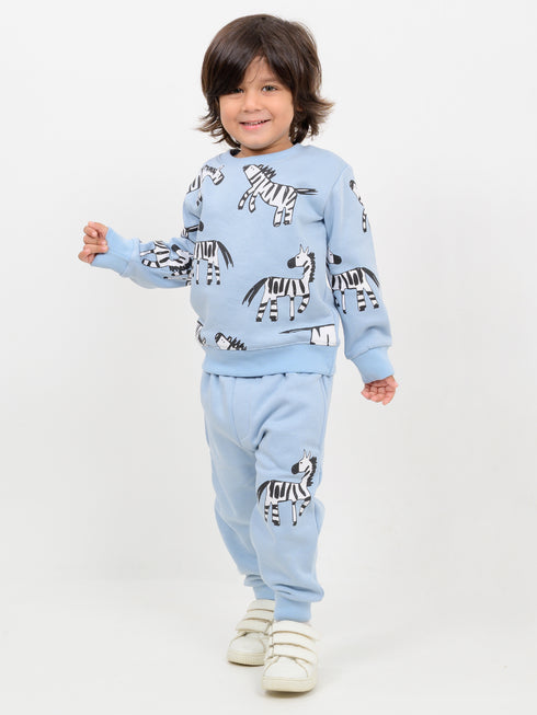 Zebra Stripe Fleece Suit (Sky Blue)