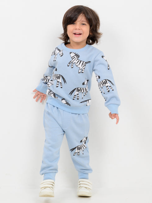 Zebra Stripe Fleece Suit (Sky Blue)