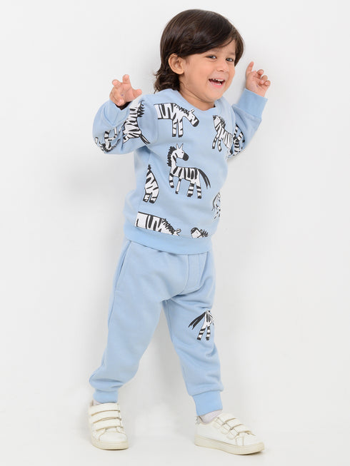 Zebra Stripe Fleece Suit (Sky Blue)