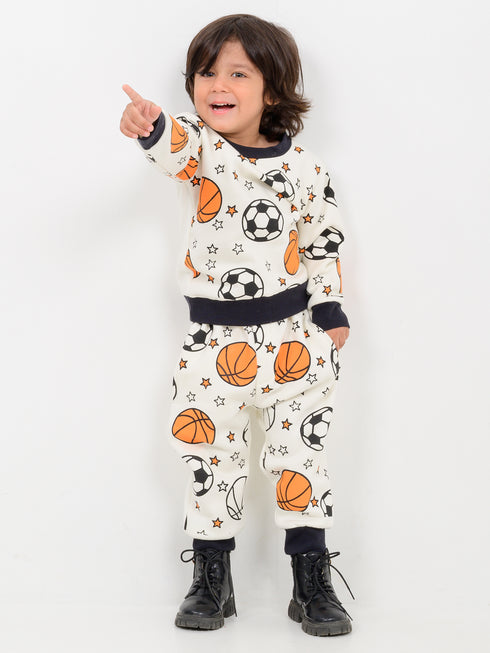 Game Day Themed Fleece Suit (Off-White)