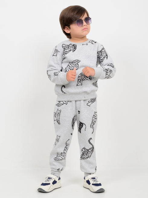 Tiger Themed Fleece Suit (Light Grey)