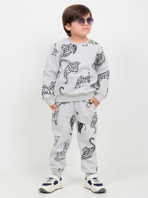 Tiger Themed Fleece Suit (Light Grey)