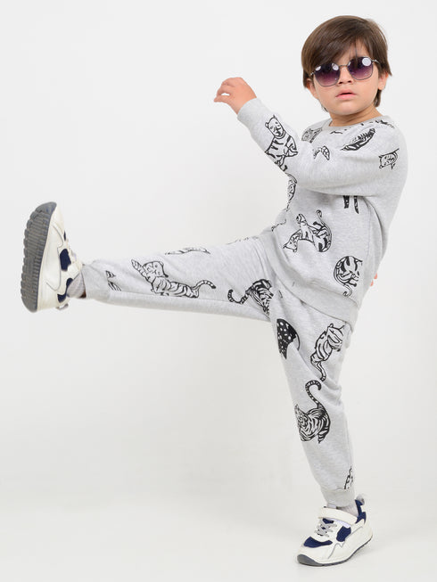 Tiger Themed Fleece Suit (Light Grey)