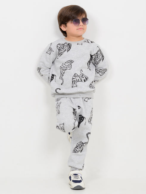 Tiger Themed Fleece Suit (Light Grey)
