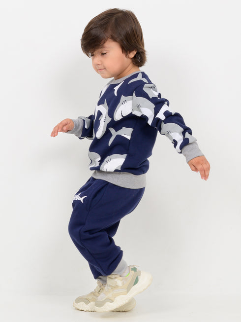 Shark Themed Fleece Suit (Navy Blue)