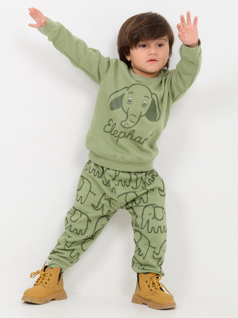 Baby Elephant Themed Fleece Suit (Hunter Green)