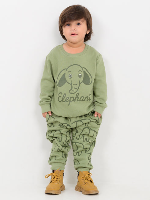 Baby Elephant Themed Fleece Suit (Hunter Green)