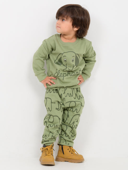 Baby Elephant Themed Fleece Suit (Hunter Green)
