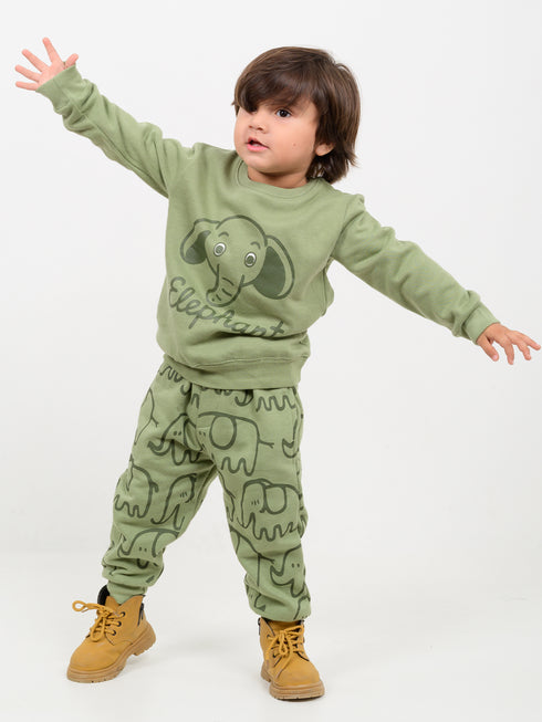 Baby Elephant Themed Fleece Suit (Hunter Green)