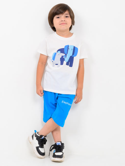 Elephant Snuggle Cotton Short Set (White & Blue)