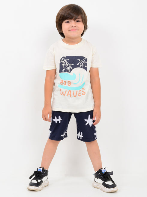 Wave Rider Cotton Short Set (Ivory & Deep Sea Navy)