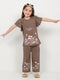 Frill Sleeves Rustic Bloom Cotton Trouser Set (Cocoa Brown)