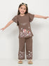 Frill Sleeves Rustic Bloom Cotton Trouser Set (Cocoa Brown)