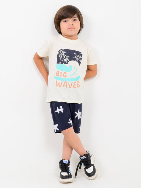 Wave Rider Cotton Short Set (Ivory & Deep Sea Navy)